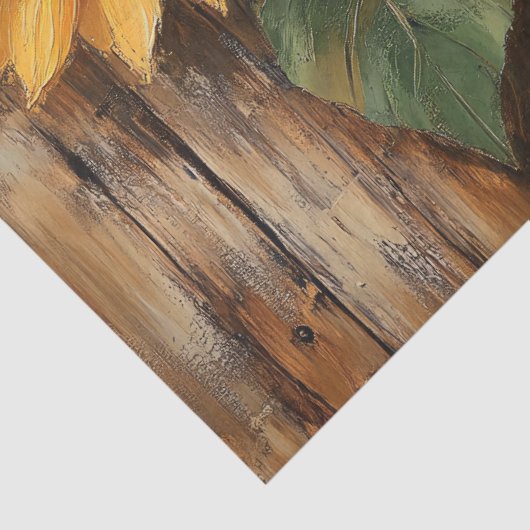 Rustieke Zonnebloemen op Hout Decoupage Tissuepapier (Detail)