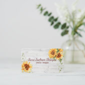 Rustieke zonnebloemen op hout met QR-code Visitekaartje (Staand voorkant)