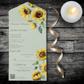 Rustieke Zonnebloemen op Sage Green met QR-code All In One Uitnodiging
