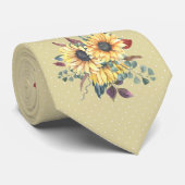 Rustieke zonnebloemen op Tan Polka Dots Stropdas (Opgerold)