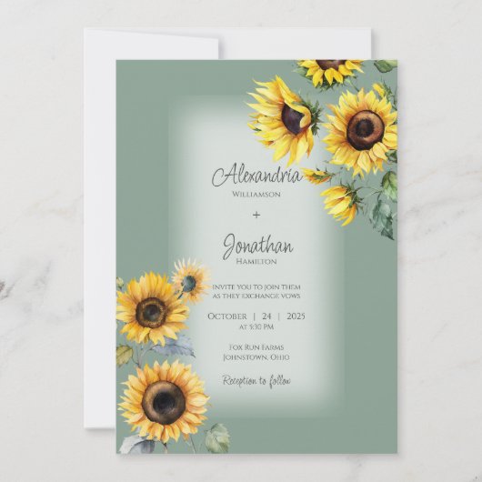 Rustieke Zonnebloemen op Vervaagde Salie Groene Br Kaart (Voorkant)