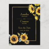 Rustieke zonnebloemen op zwart Save the Date Brief Briefkaart (Voorkant)