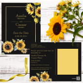 Rustieke zonnebloemen op zwart Save the Date Brief Briefkaart