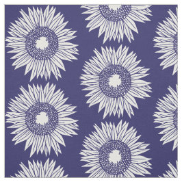 Rustieke Zonnebloemen Patroon Blauw en Wit Bloemen Stof