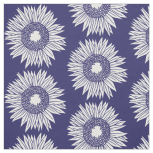 Rustieke Zonnebloemen Patroon Blauw en Wit Bloemen Stof