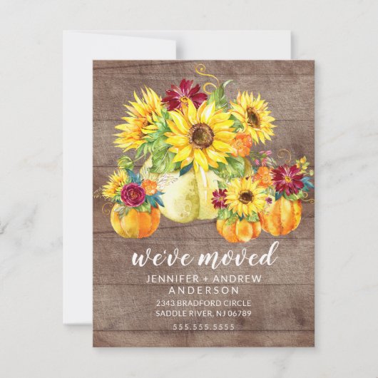 Rustieke Zonnebloemen Pompoenen Bewegende Aankondi Kaart (Voorkant)