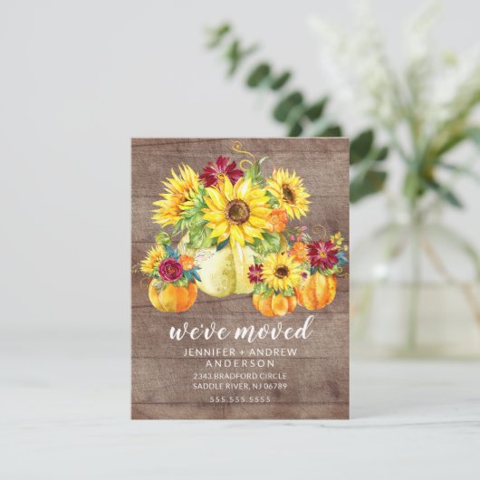 Rustieke Zonnebloemen Pompoenen Bewegende Aankondi Kaart (Staand voorkant)