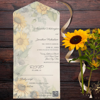 Rustieke Zonnebloemen QR Code All In One Uitnodiging
