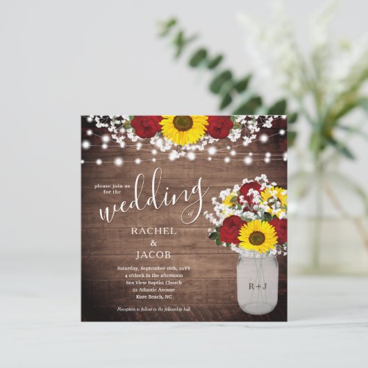 Rustieke Zonnebloemen & Rode Rozen in Jar Vaas Bru (Staand voorkant)