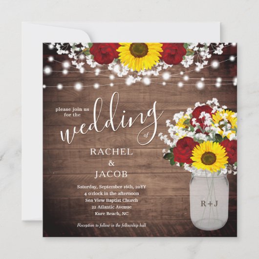 Rustieke Zonnebloemen & Rode Rozen in Jar Vaas Bru (Voorkant)