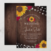 Rustieke Zonnebloemen Rode Rozen String Lights Bru Kaart (Voorkant / Achterkant)