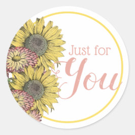 Rustieke zonnebloemen roze geel dank u ronde sticker