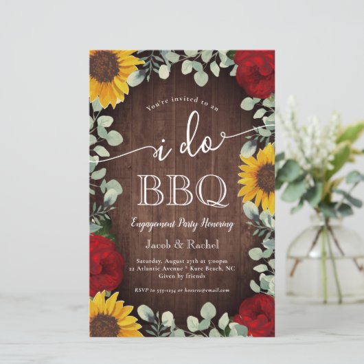 Rustieke Zonnebloemen Rozen Ik doe BBQ Verloving (Staand voorkant)