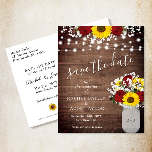 Rustieke Zonnebloemen Rozen Jar Lights Save the Da Briefkaart