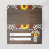 Rustieke Zonnebloemen Rozen Jar String Lights Brui Plaatskaartje (Buitenkant ongevouwen)