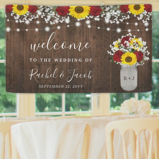 Rustieke Zonnebloemen Rozen Jar String Lights Brui Spandoek