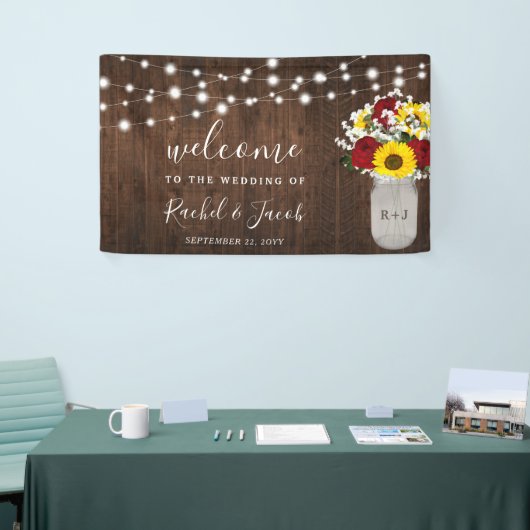 Rustieke Zonnebloemen Rozen Jar String Lights Brui Spandoek (Beurs)