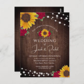 Rustieke Zonnebloemen Rozen Lichten Bruiloft Uitno Briefkaart (Voorkant / Achterkant)