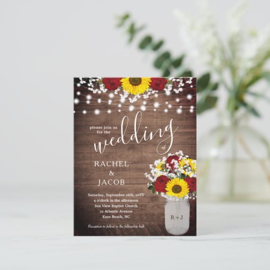 Rustieke Zonnebloemen & Rozen Mason Jar Bruiloft (Staand voorkant)