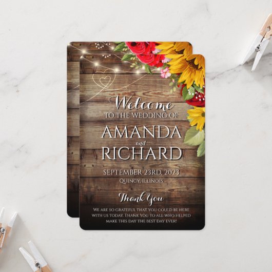 Rustieke Zonnebloemen & Rozen Trouwprogramma (Voorkant / Achterkant in situ)