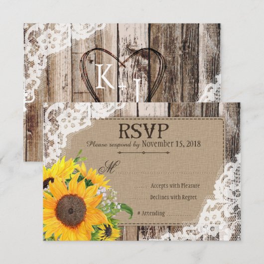 Rustieke zonnebloemen RSVP-kaart RSVP Kaartje (Voorkant / Achterkant)