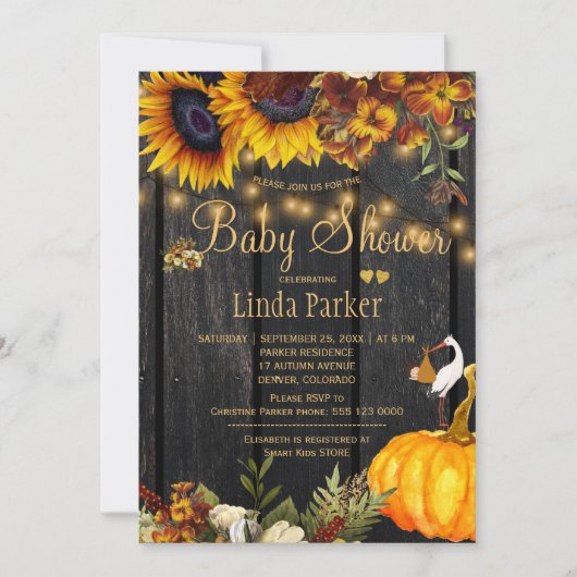 Rustieke zonnebloemen schuur hout herfst baby show kaart (Voorkant)