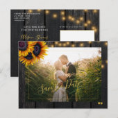 Rustieke zonnebloemen schuur hout save the date br aankondigingskaart (Voorkant / Achterkant)