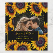 Rustieke zonnebloemen script foto bruiloft opslaan wijn etiket (Enkel label)