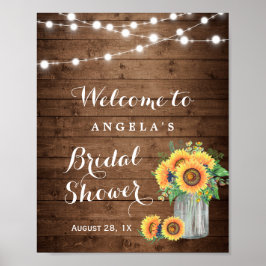 Rustieke zonnebloemen slingerlichten bruidsdouche  poster