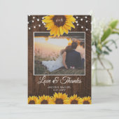 Rustieke Zonnebloemen & String Lights Bruiloft Bedankkaart (Staand voorkant)