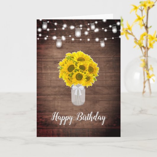 Rustieke Zonnebloemen String Lights Mason Jar Verj Kaart (Gele Bloem)