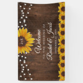 Rustieke Zonnebloemen String Lights op Hout Weddin Spandoek (Verticaal)