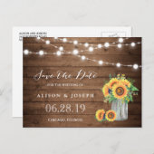 Rustieke Zonnebloemen String Lights Save the Date Aankondigingskaart (Voorkant / Achterkant)