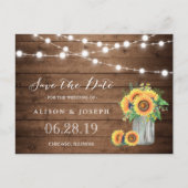 Rustieke Zonnebloemen String Lights Save the Date Aankondigingskaart (Voorkant)