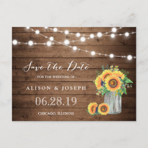 Rustieke Zonnebloemen String Lights Save the Date Aankondigingskaart