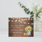 Rustieke Zonnebloemen String Lights Save the Date Aankondigingskaart (Staand voorkant)