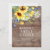 Rustieke Zonnebloemen Sweet Sixteen Verjaardagsfee Kaart (Voorkant)