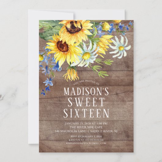 Rustieke Zonnebloemen Sweet Sixteen Verjaardagsfee Kaart (Voorkant)