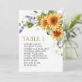Rustieke zonnebloemen tafel nummer 1 zitkaart kaart (Staand voorkant)