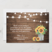 Rustieke zonnebloemen trouwfoto dank u bedankkaart (Achterkant)