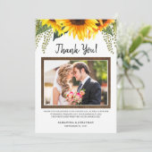 Rustieke zonnebloemen trouwfoto dank u kaart (Staand voorkant)