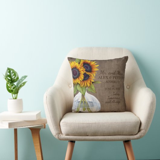 Rustieke Zonnebloemen Vaas Bruidsboeket Bruiloft D Kussen (Stoel)