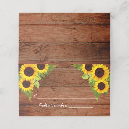 Rustieke Zonnebloemen Varen Trouwplaats Kaart Plaatskaartje (Buitenkant ongevouwen)