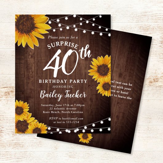 Rustieke zonnebloemen verrassing 40e verjaardag ui