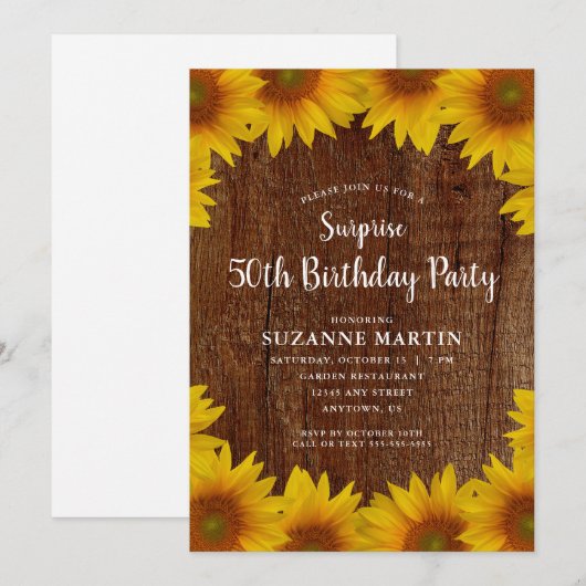 Rustieke zonnebloemen | Verrassing 50ste verjaarda Kaart (Voorkant / Achterkant)