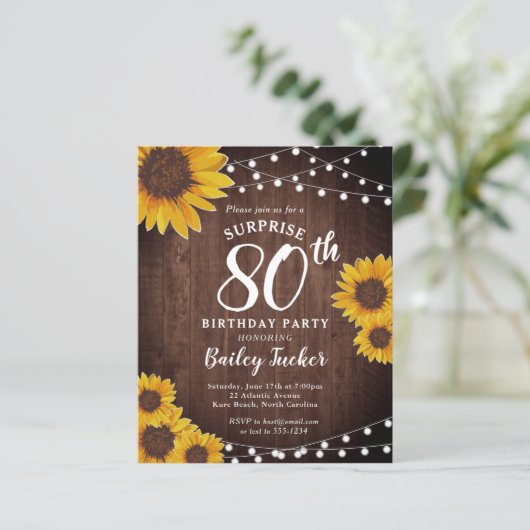 Rustieke Zonnebloemen Verrassing 80ste Verjaardag  (Staand voorkant)