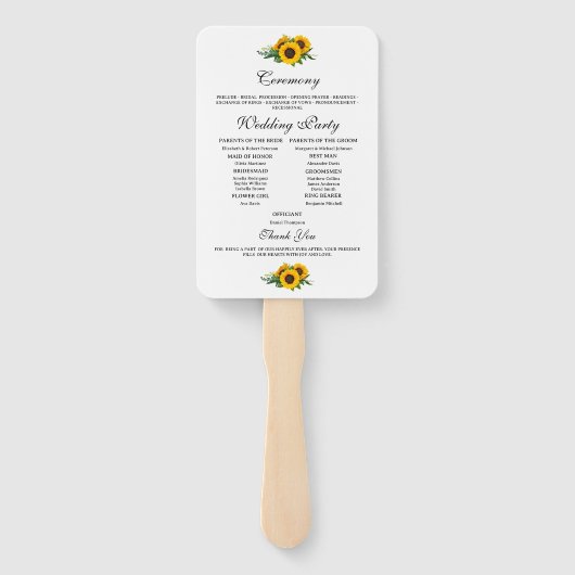 Rustieke zonnebloemen & vlinder bruiloft programma handwaaier (Achterkant)