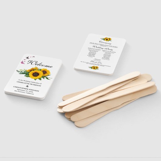Rustieke zonnebloemen & vlinder bruiloft programma handwaaier (Niet-gemonteerd)