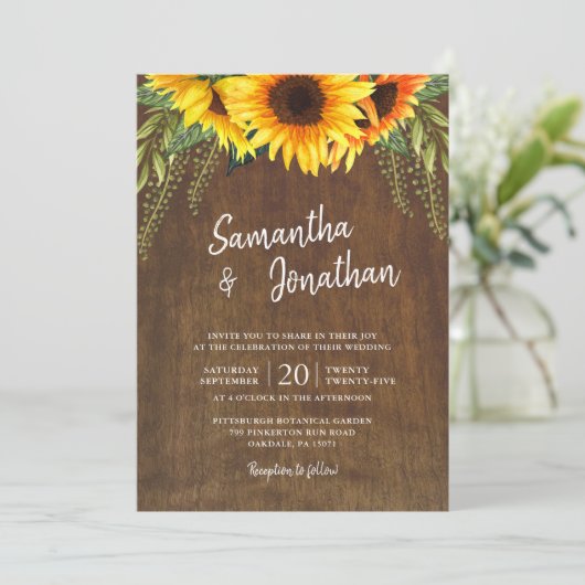 Rustieke zonnebloemen Waterverf | Bruiloft Kaart (Staand voorkant)