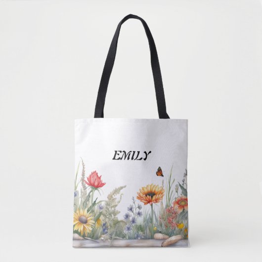 Rustieke zonnebloemen Wildflower | Aangepaste naam Tote Bag (Voorkant)